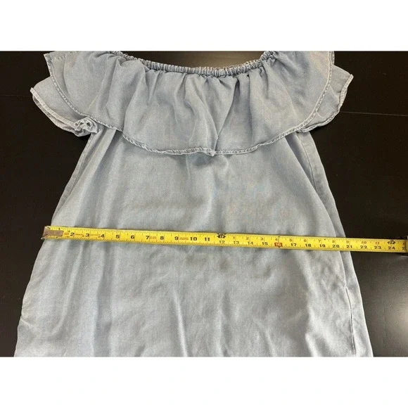 Zara mini Dress Blue Chambray Off The Shoulder Ruffled - Picture 7 of 9